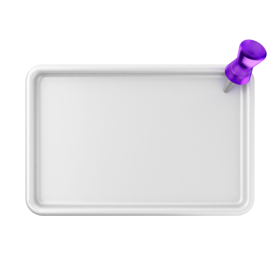 Blank white plastic tray with purple push pin on black background png