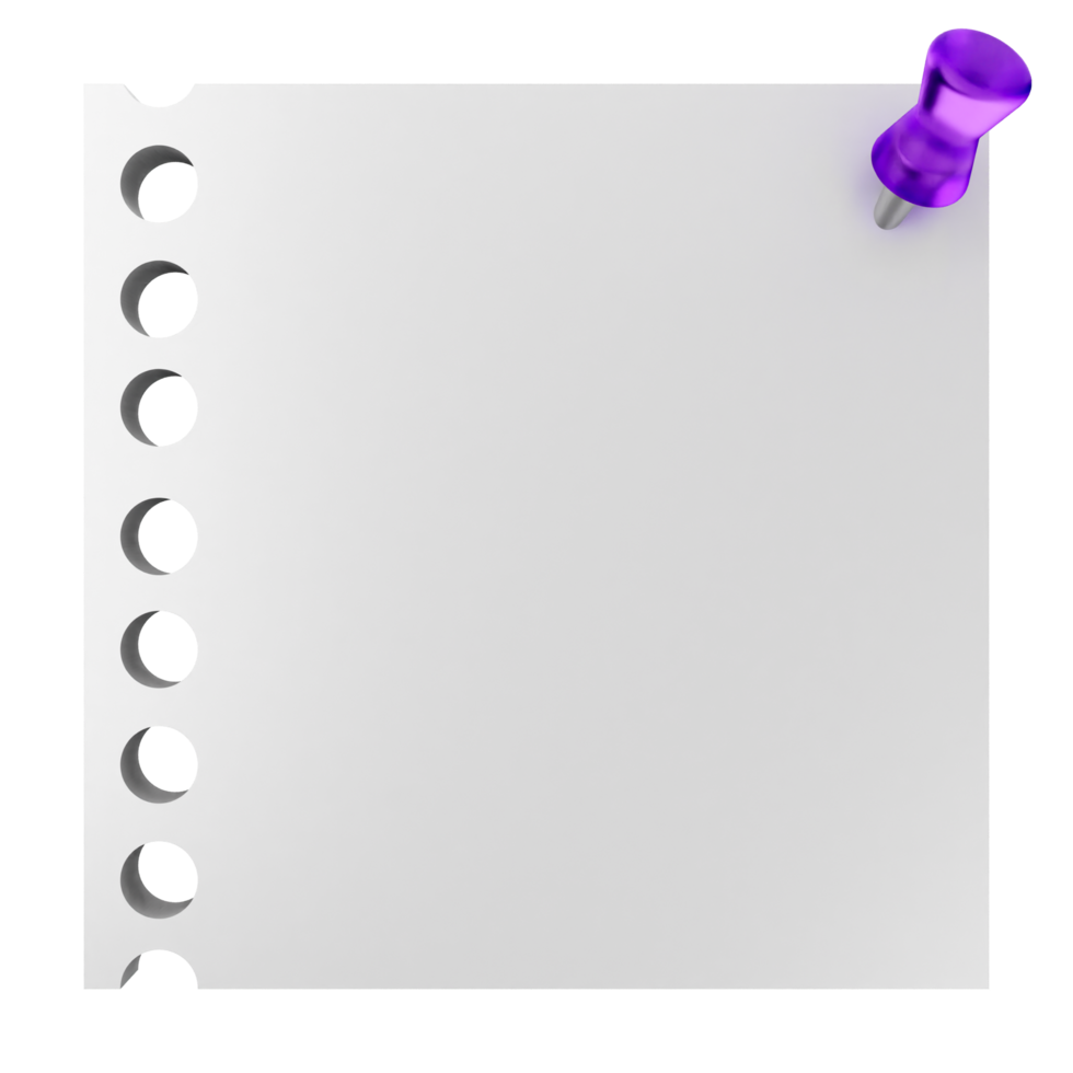 A white sheet of paper with a purple push pin png