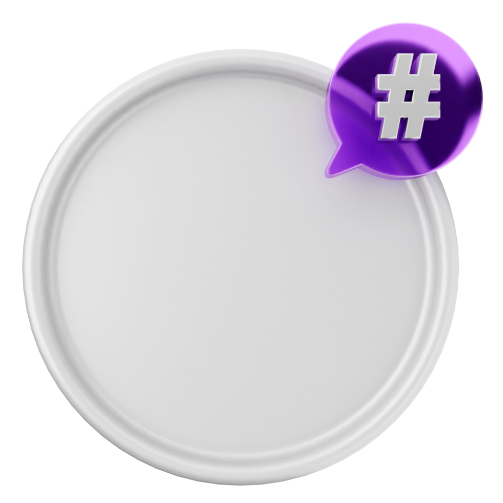A white plate with a purple hash tag on it png