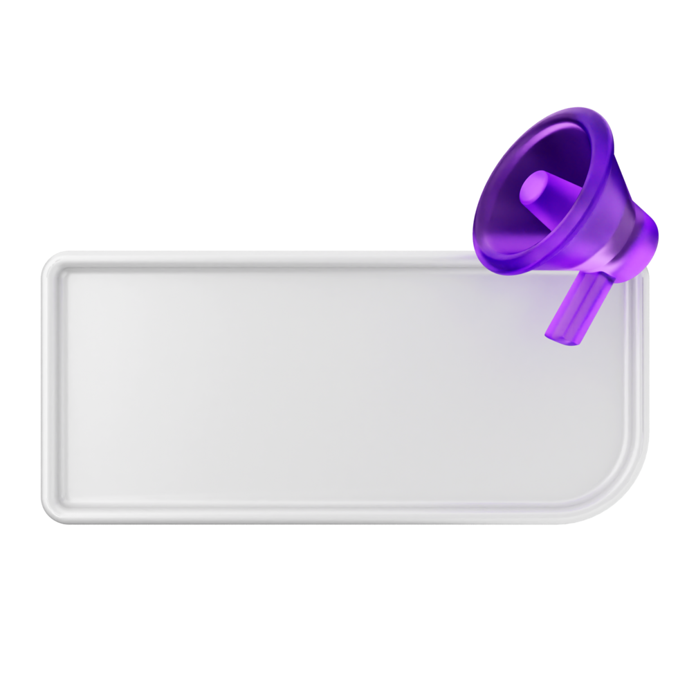 A purple megaphone is sitting on a white sign png