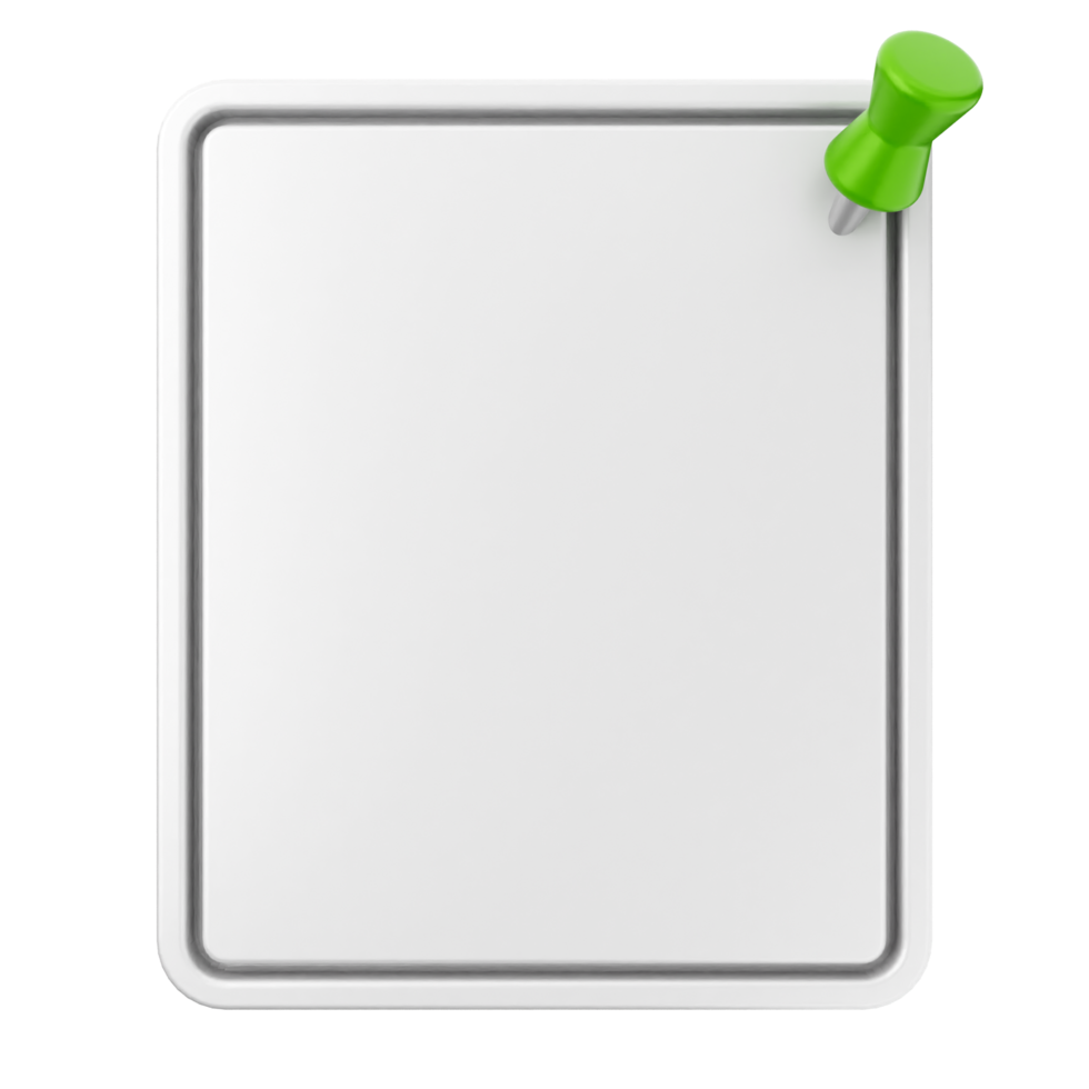 A white clipboard with a green push pin on it png