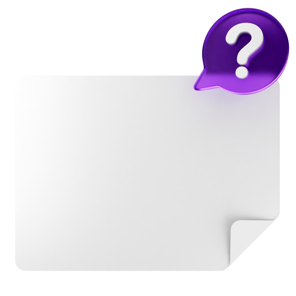 A white paper with a question mark and a purple speech bubble png