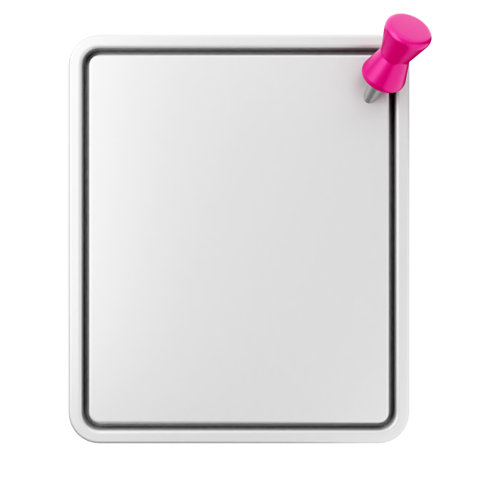 A white clipboard with a pink push pin on it png