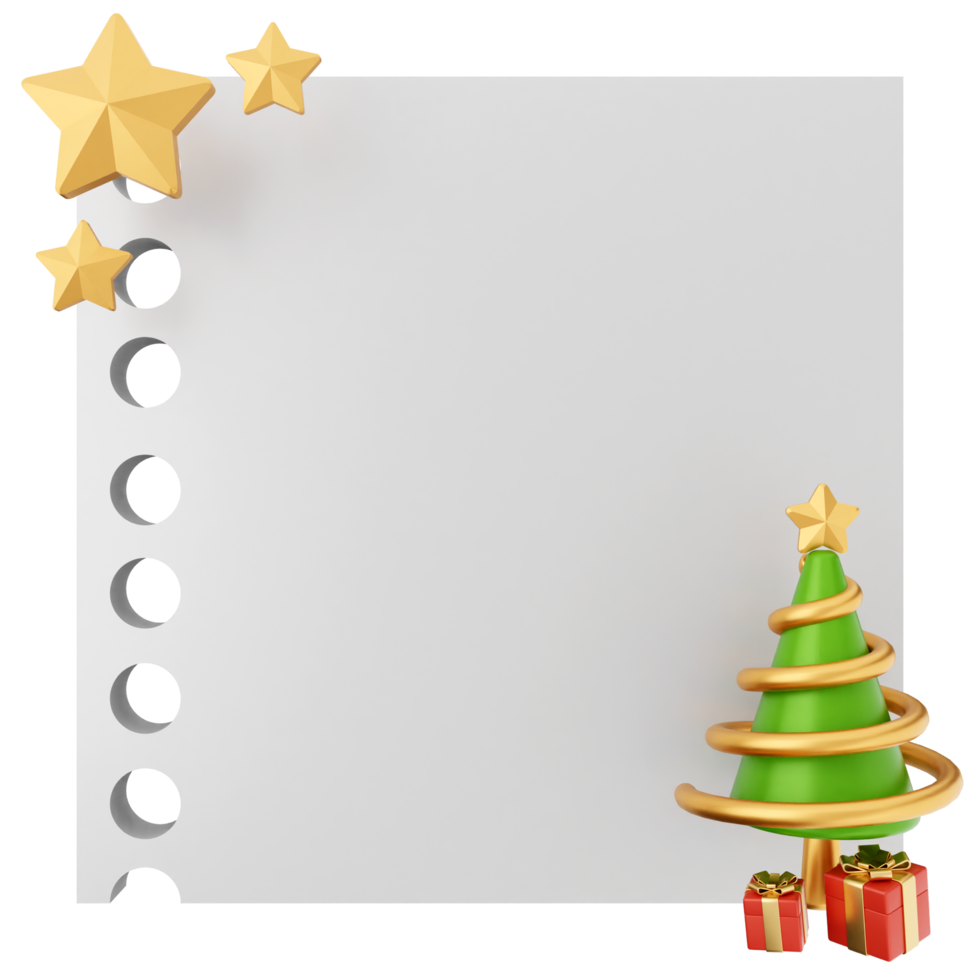 A blank paper with a christmas tree and presents png