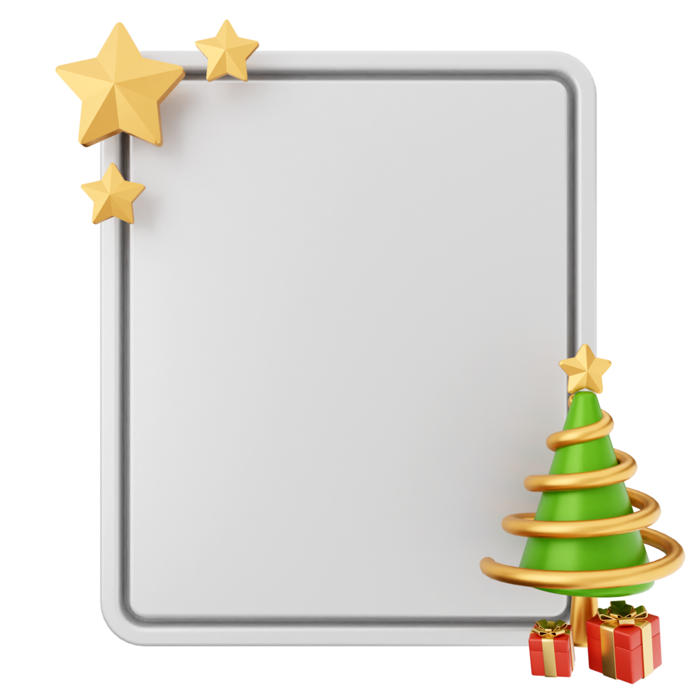 A white board with a christmas tree and presents png