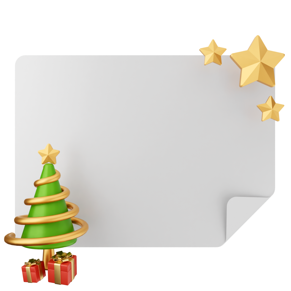 A christmas tree and presents are on a blank paper png