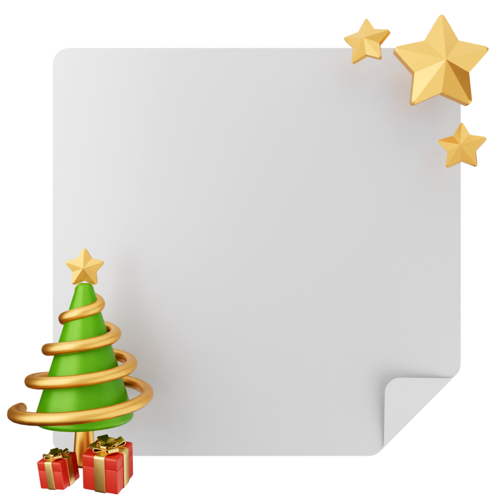 A blank paper with a christmas tree and gold stars png