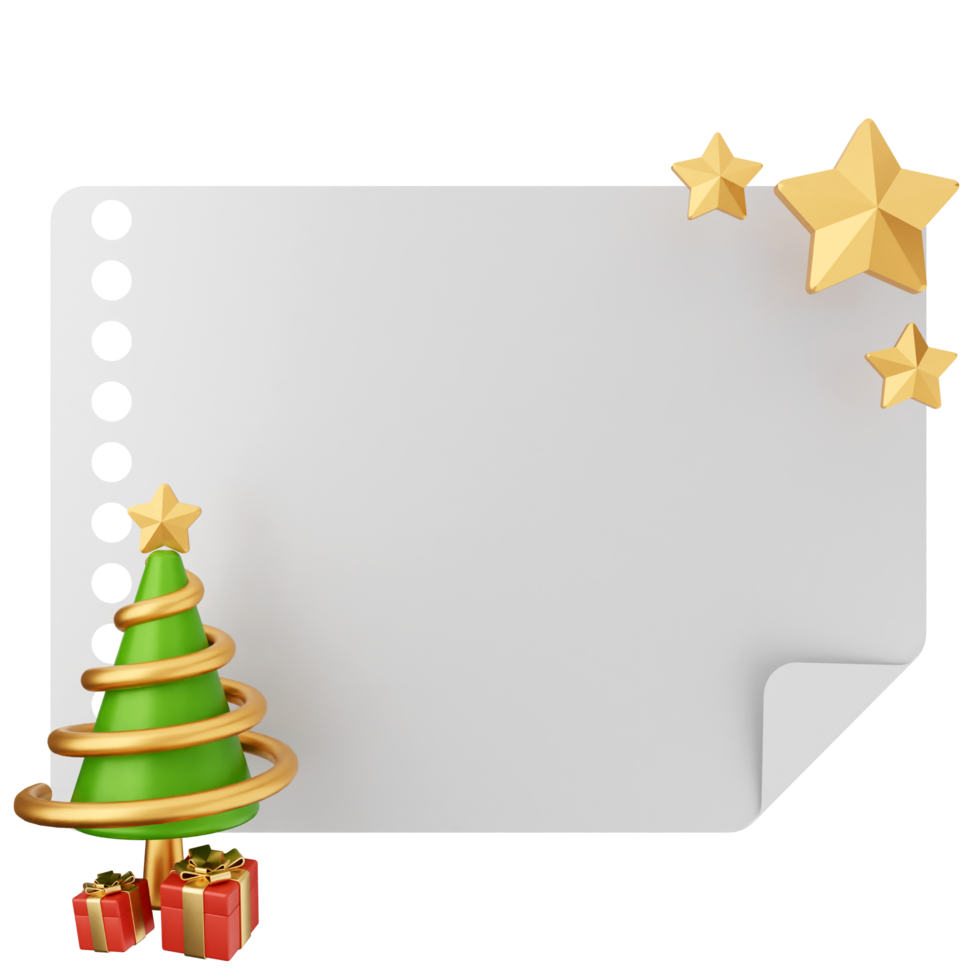 A blank sheet of paper with a christmas tree and presents png
