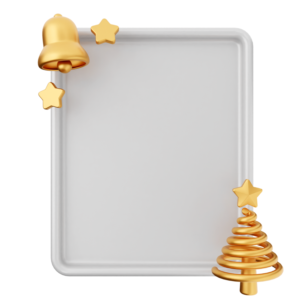 A white square with gold stars and a christmas tree png