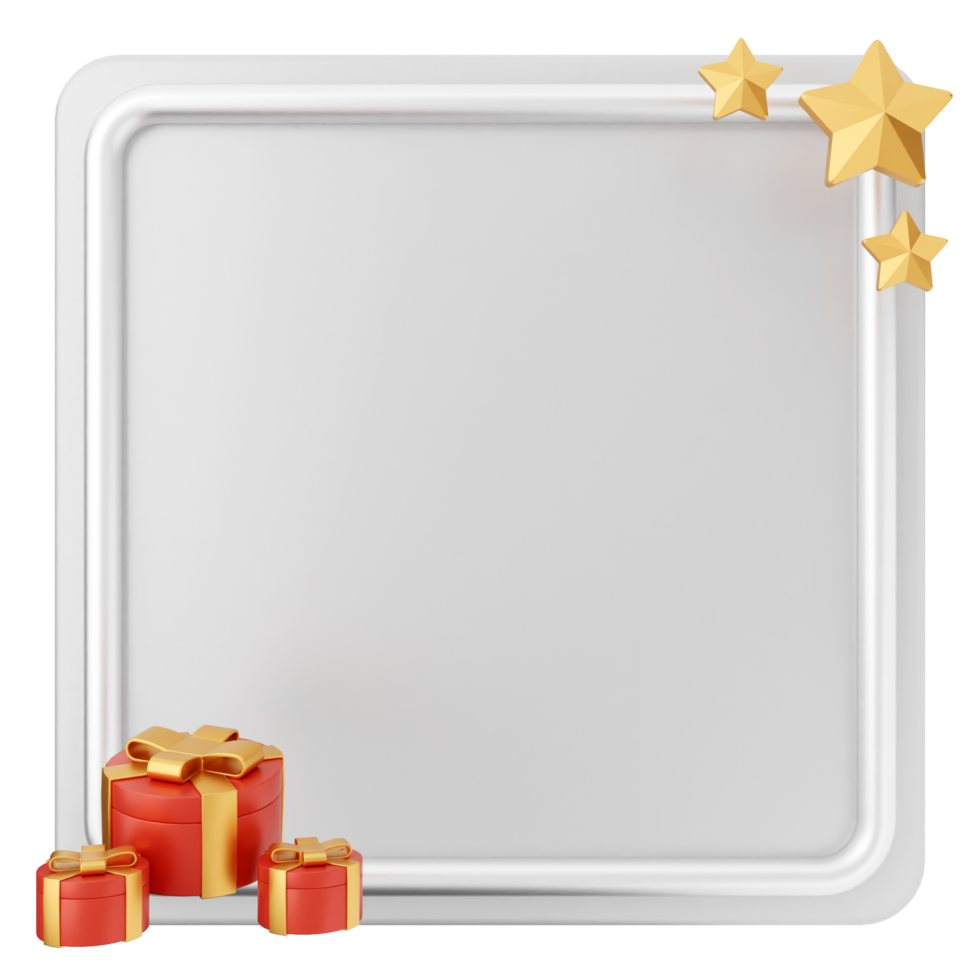 A square frame with gold stars and presents png