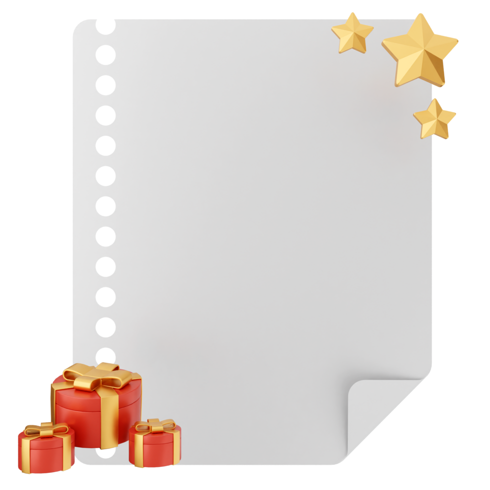 A blank sheet with gold stars and presents png