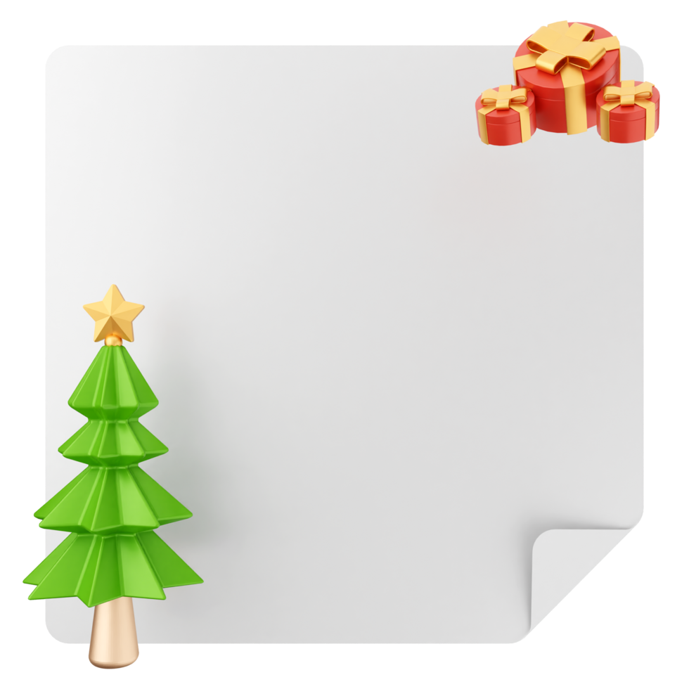 A blank paper with a christmas tree and gift png