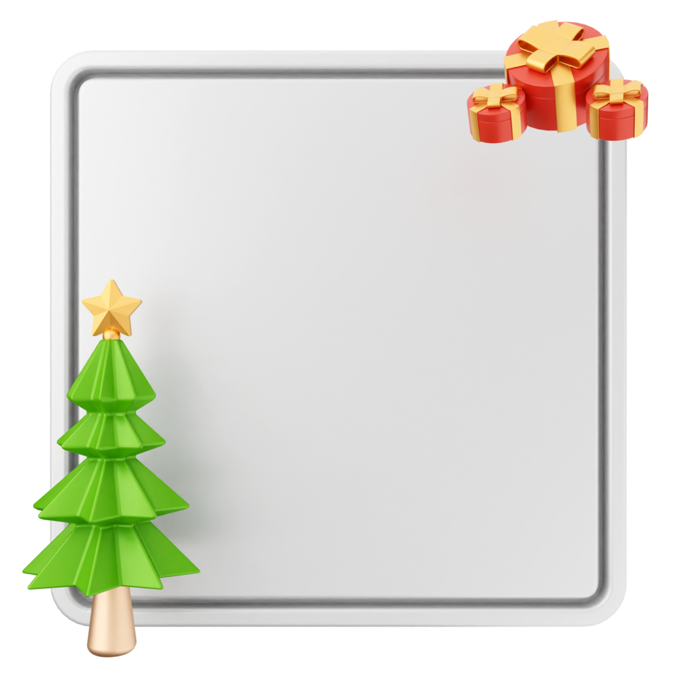 A white square with a christmas tree and gift png