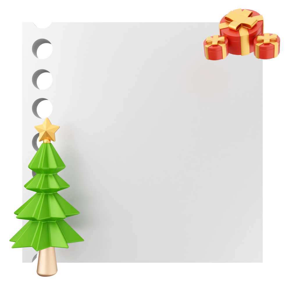 A blank sheet of paper with a christmas tree and gift png