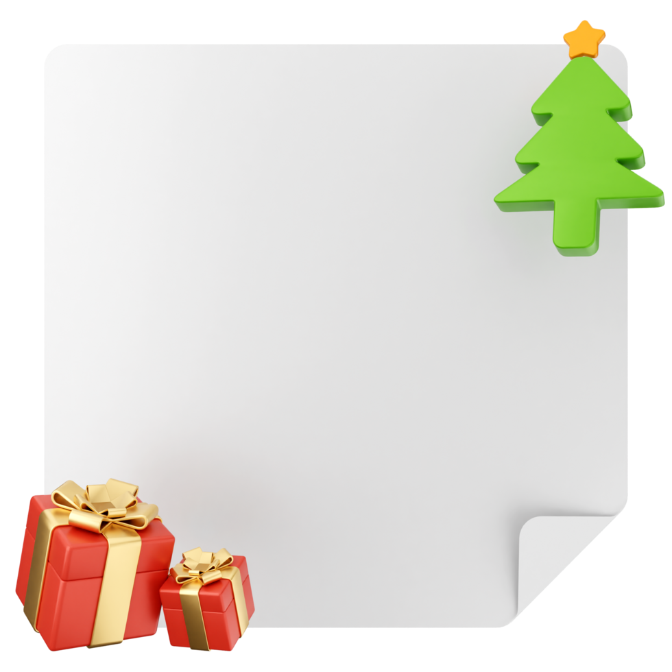 A blank paper with christmas tree and gifts png