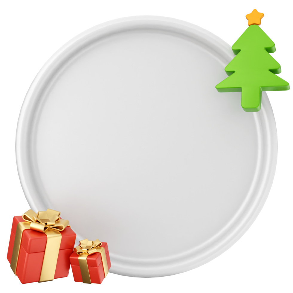 Christmas plate with christmas tree and gifts png
