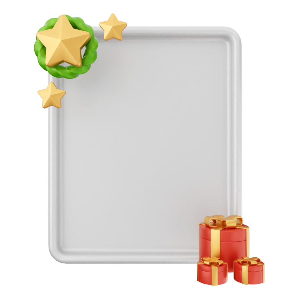 Blank white board with christmas gifts and star png