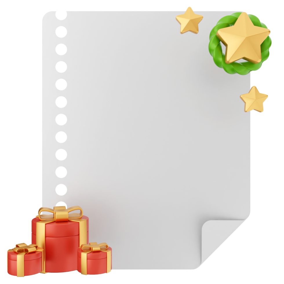 A blank sheet of paper with christmas gifts png