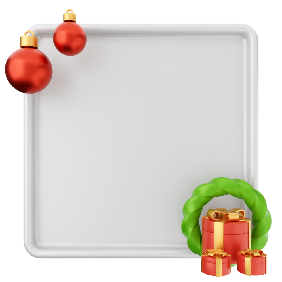 A white plate with christmas decorations and a gift png