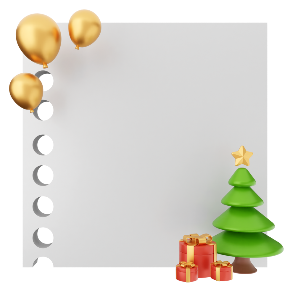 A blank sheet of paper with a christmas tree and balloons png