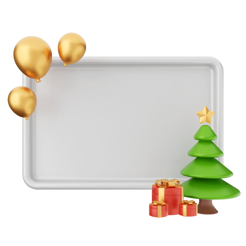 Christmas tree and gold balloons on a white plate png