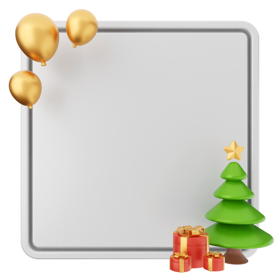A white frame with christmas decorations and balloons png