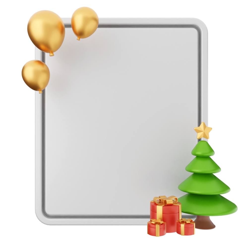 A blank white board with christmas decorations and balloons png