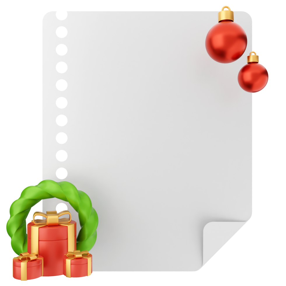 A sheet of paper with christmas decorations and a gift png