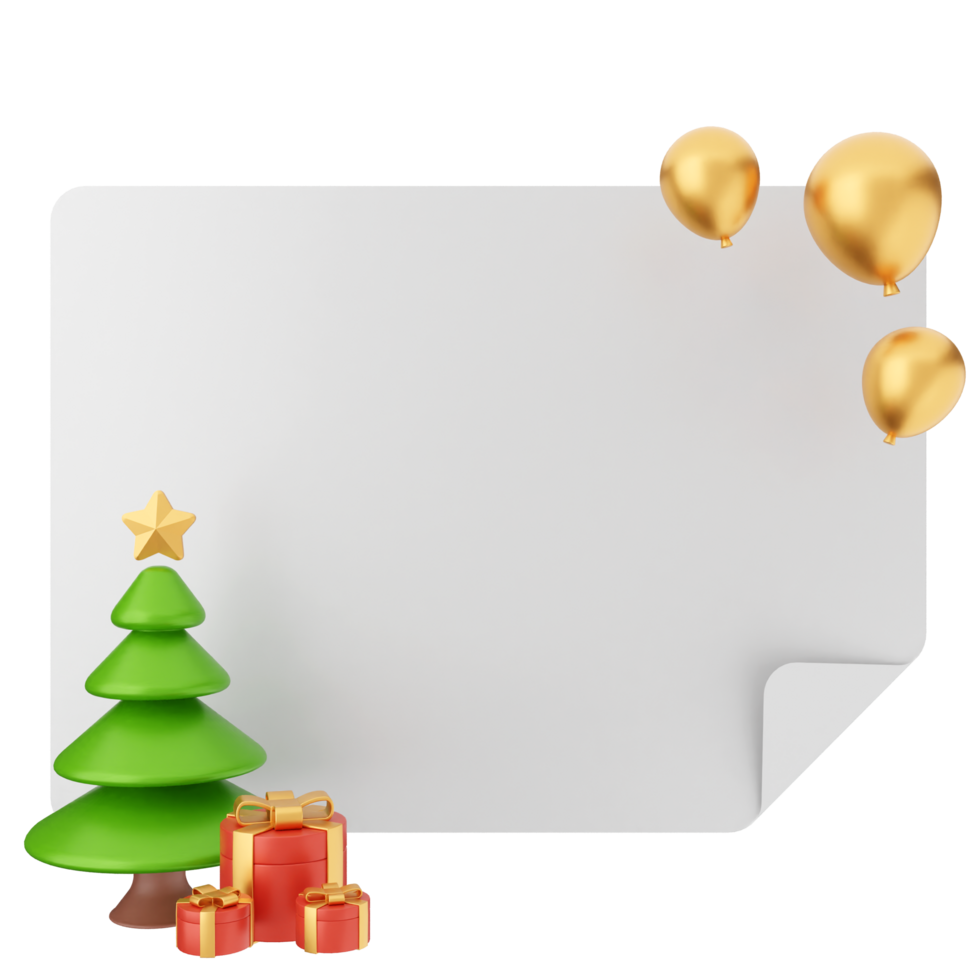 A christmas tree and balloons are on a white board png