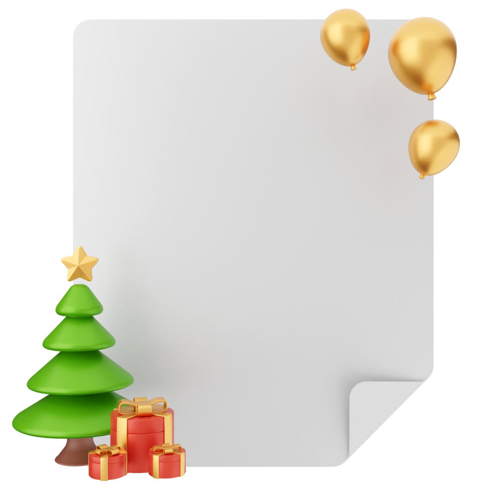 A blank paper with christmas decorations and balloons png