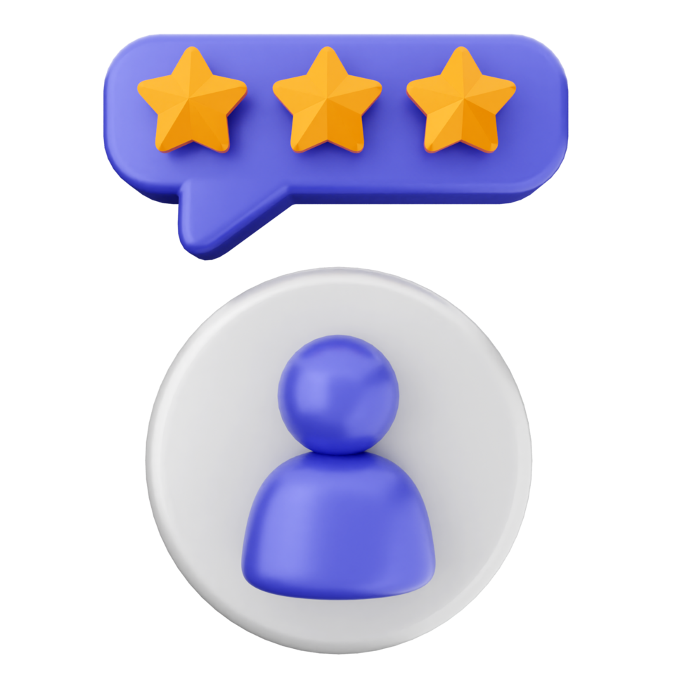 A person with five stars on a speech bubble png