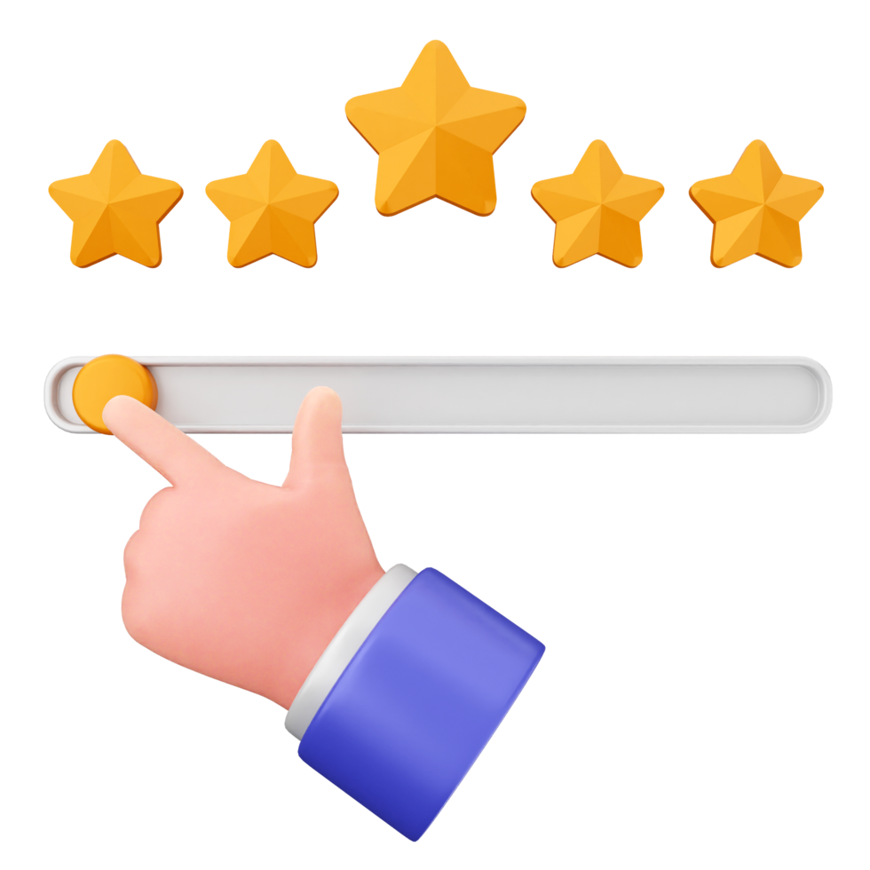 A hand pressing a button to select five stars png