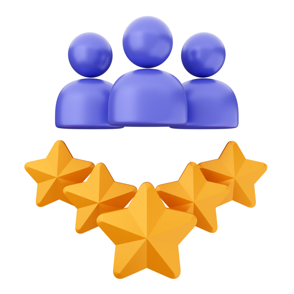 A group of people and five stars on a black background png