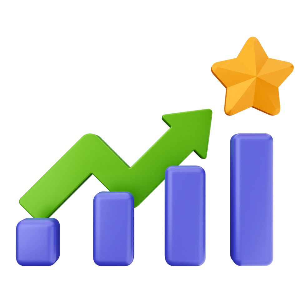 A star and a bar graph with an upward arrow png