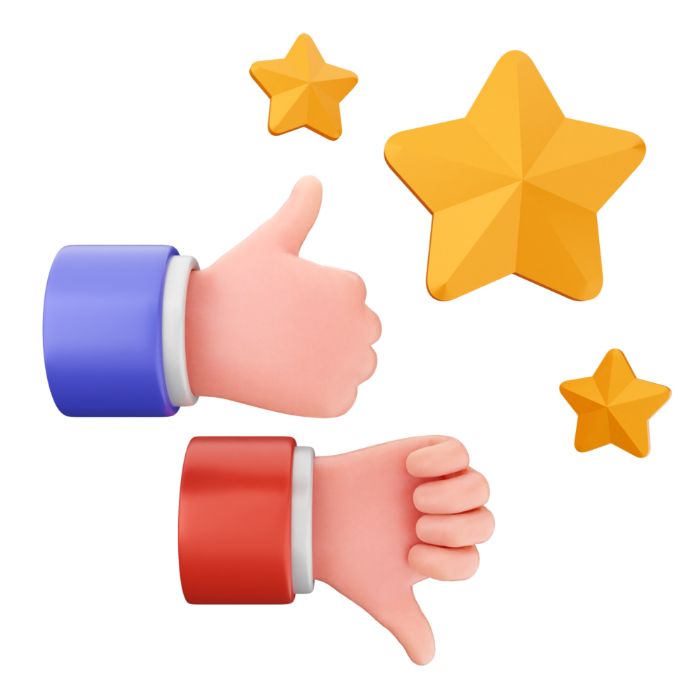 Three thumbs up and thumbs down icons with stars png