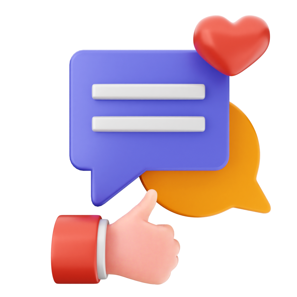Chat bubble with heart and thumbs up icon png