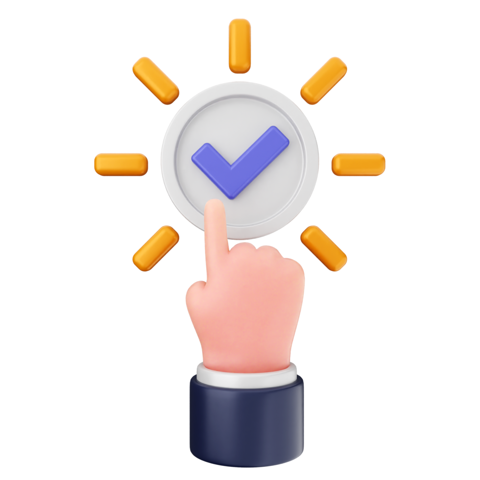 A hand holding a button with a check mark on it png