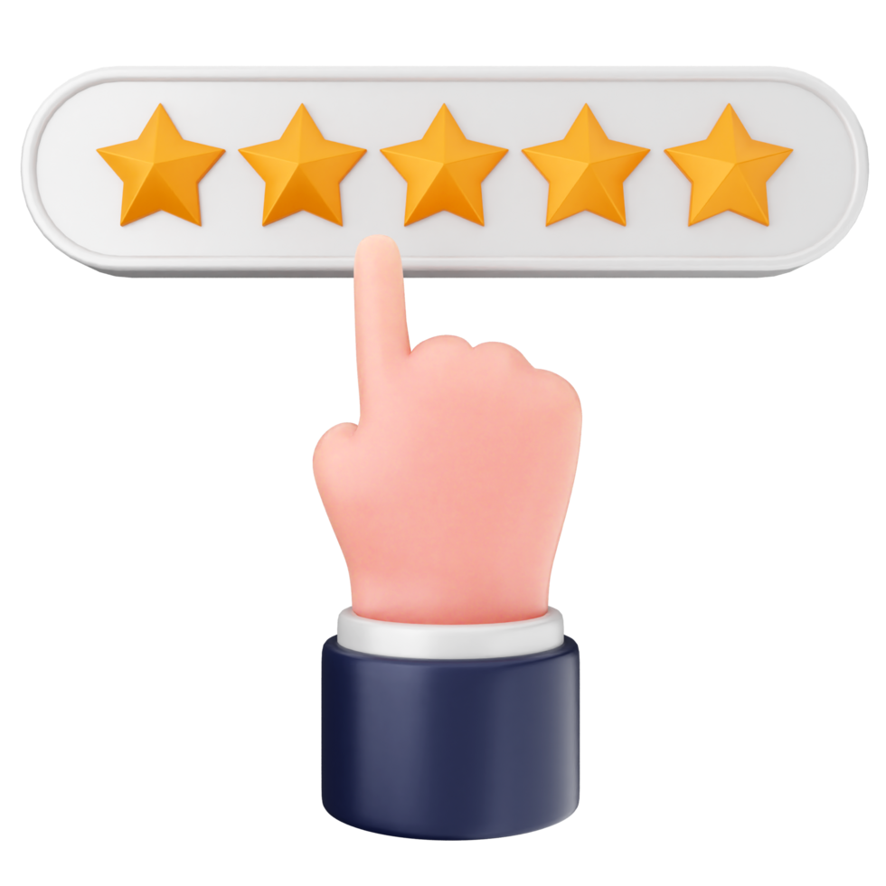 A hand pointing to five stars on a button png