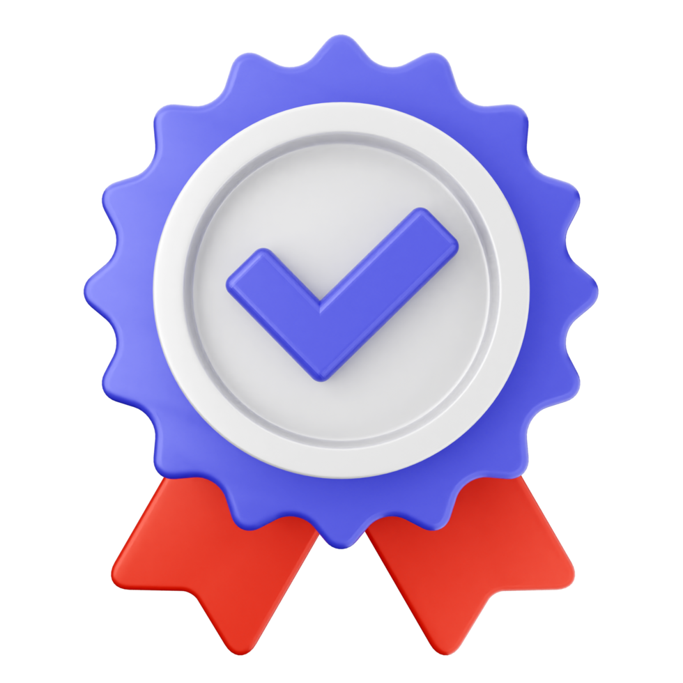 A blue and red badge with a check mark png