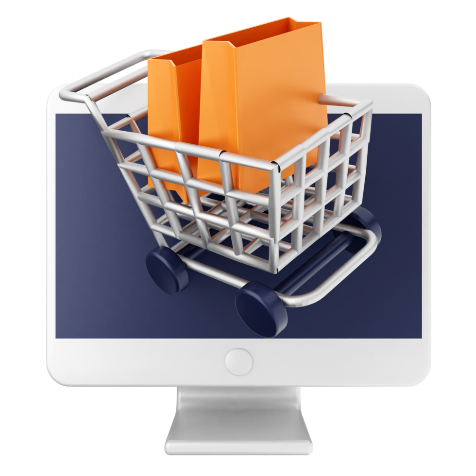 A shopping cart on a computer monitor png