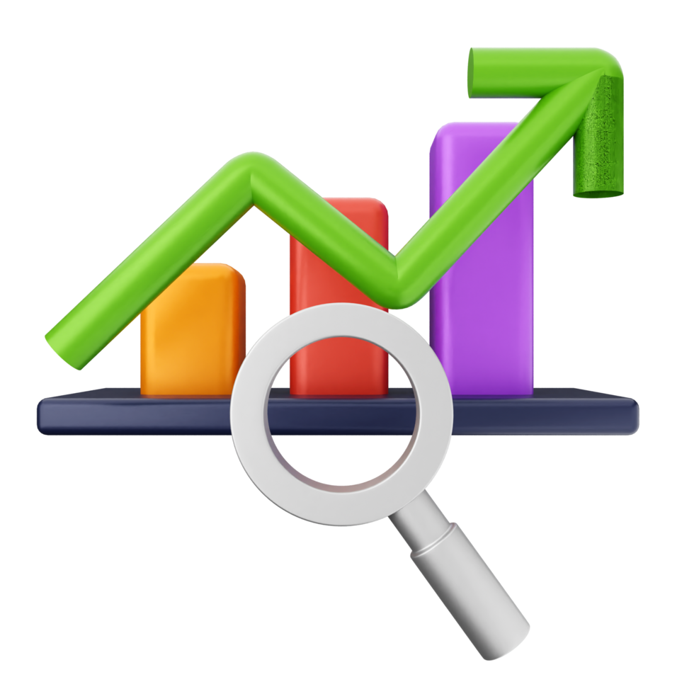 A magnifying glass and a graph chart png