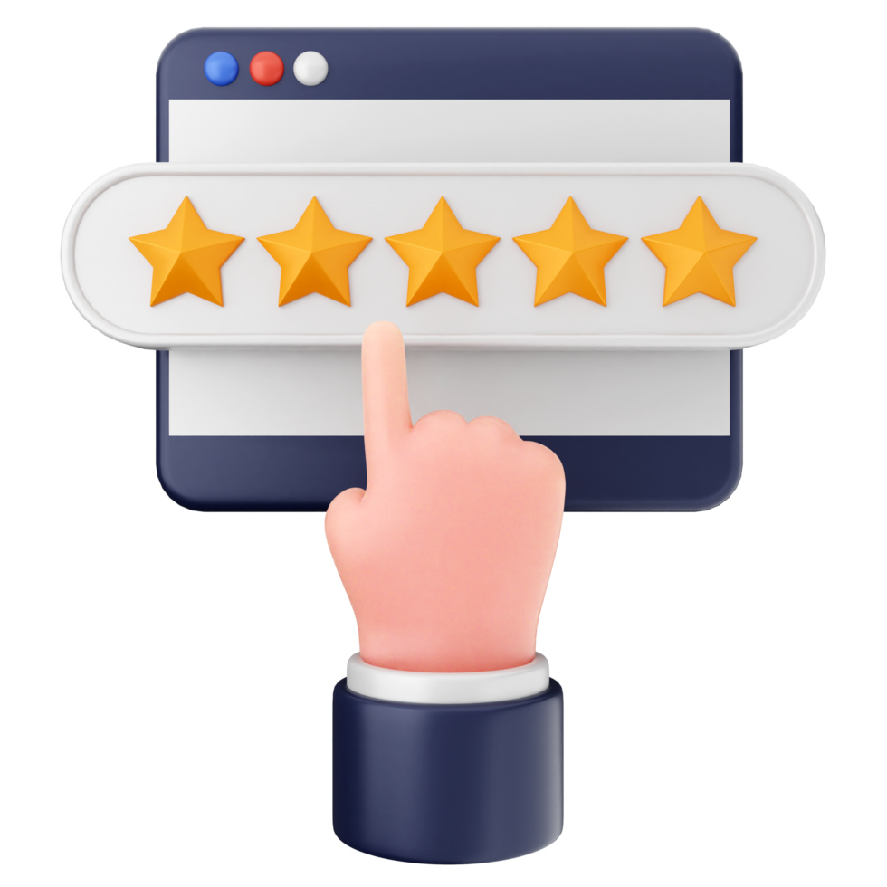 A hand holding a five star rating on a computer screen png