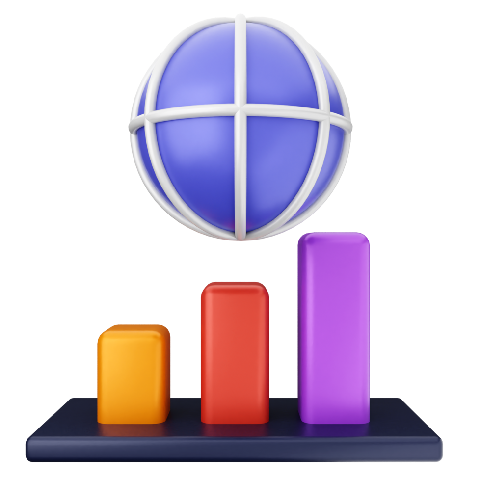 A globe and bar graph on a black background png