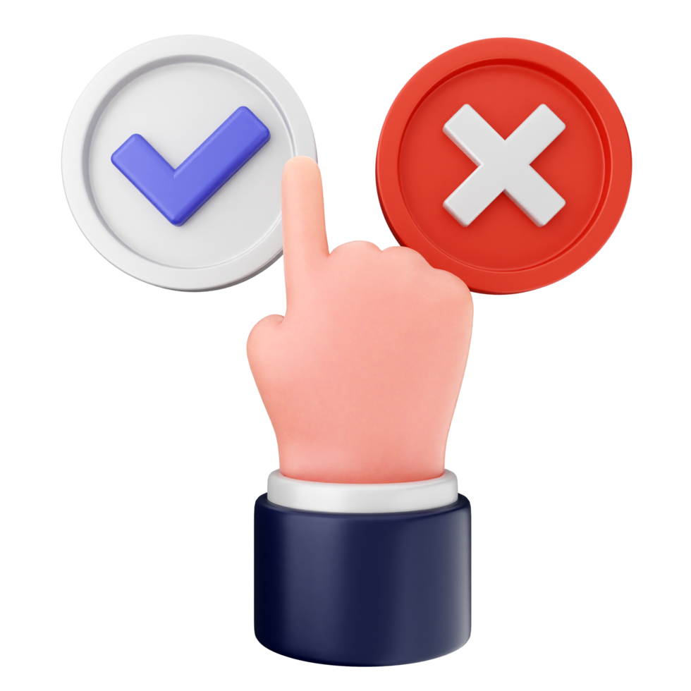 A hand pointing at a check mark and a tick mark png