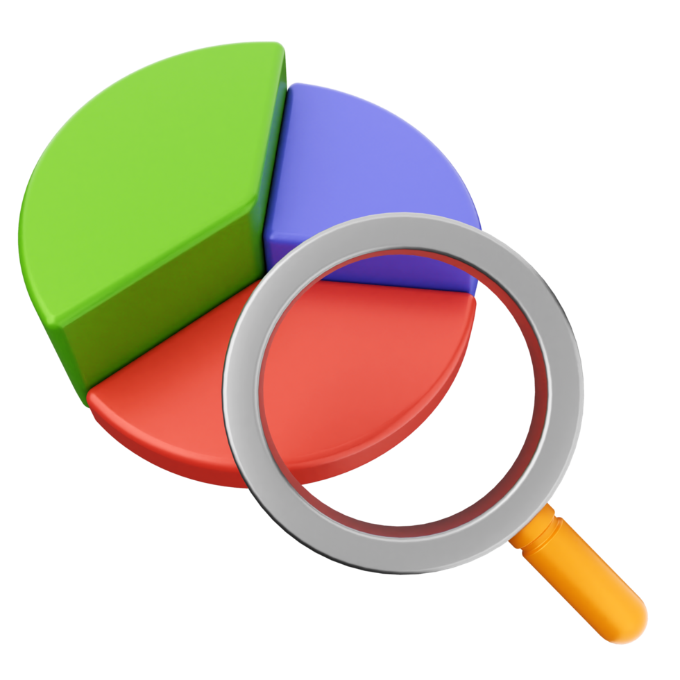 A pie chart with a magnifying glass png