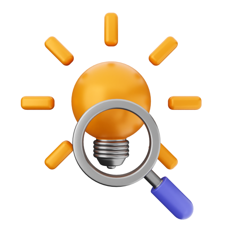 A magnifying light bulb with a magnifying glass png