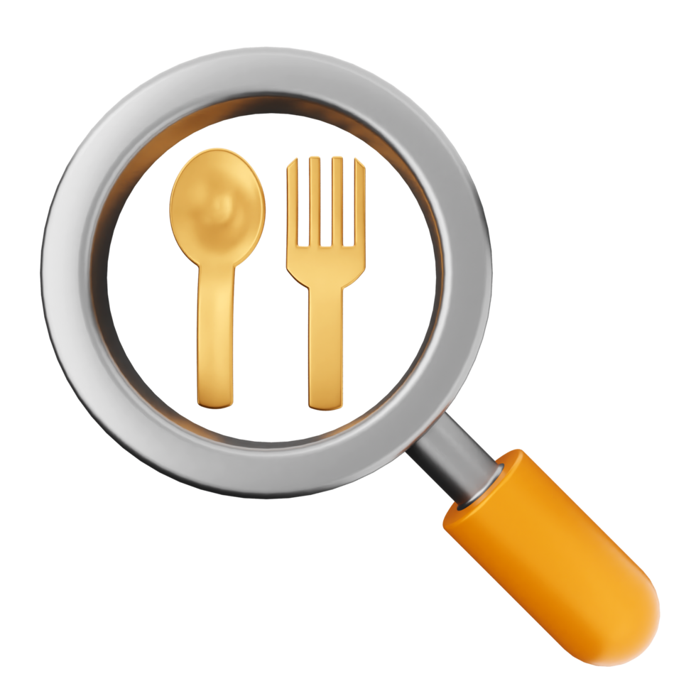 A magnifying glass with a fork and spoon png