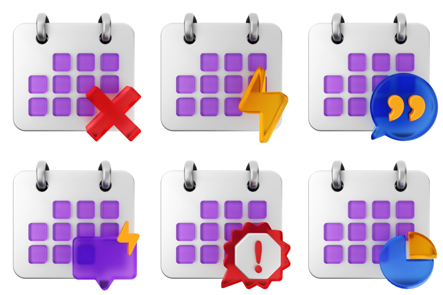 A set of calendar icons with different colors png