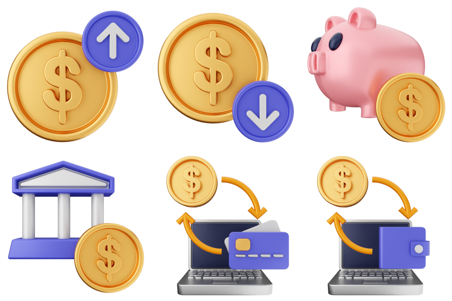 Money and banking icons set png