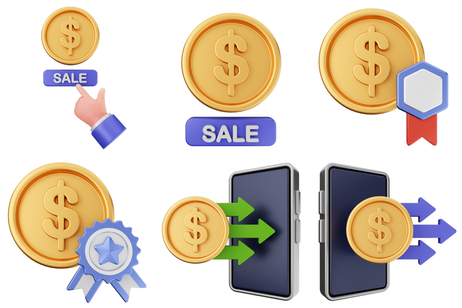 A set of icons depicting various types of money png